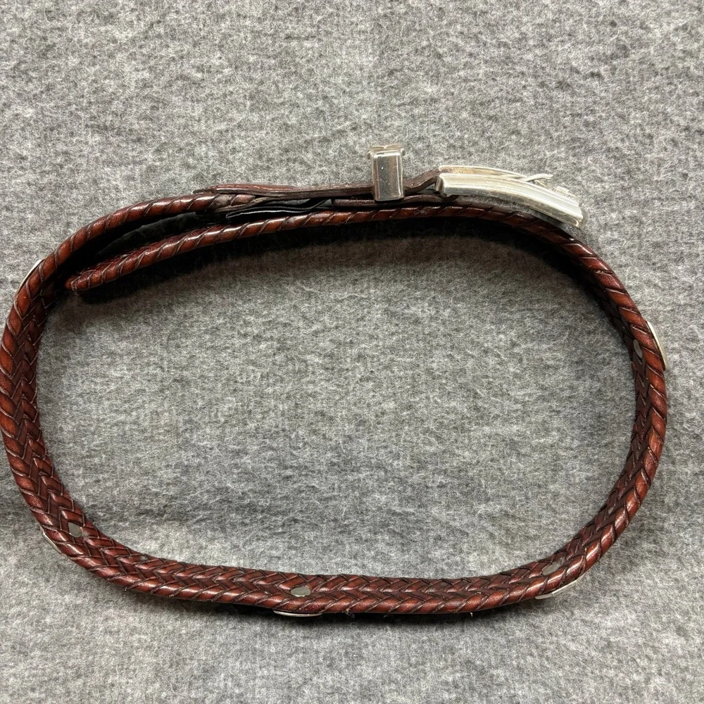 Brighton Braided Leather Belt Brown Silver Buckle‎ Western Boho Women's 28